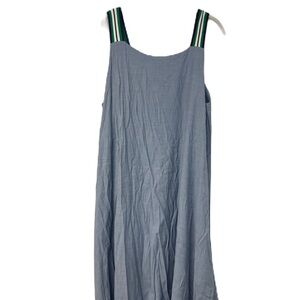 Chic Blue Denim Dress with Striped Straps XL